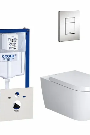 Acheter En Ligne Duravit ME by Starck Pack WC avec réservoir encastrable, cuvette murale compact à fond creux avec abattant frein de chute et plaque de commande vertical/horizontal chrome mat