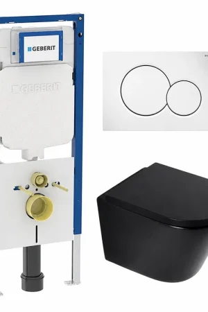 Acheter Direct QeramiQ Dely Toiletset - Geberit UP720 inbouwreservoir - witte bedieningsplaat - softclose toilet zitting 35 mm - mat zwart