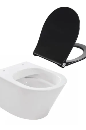 Wiesbaden Vesta compact WC suspendu sans bride 47cm blanc avec abattant softclose et quickrelease noir Achetez Aujourd'hui