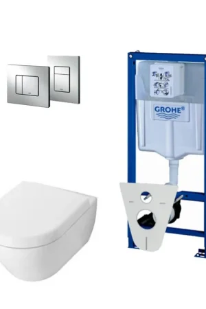 Villeroy en Boch Subway 2.0 DirectFlush Pack WC avec abattant softclose Saniclass et bâti-support Grohe plaque de commande Chrome Promotion