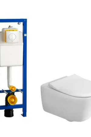 Achat Immédiat Villeroy & Boch Subway 2.0 kit encastrable Wisa avec WC suspendu à évacuation profonde abattant slimseat plaque de commande blanc