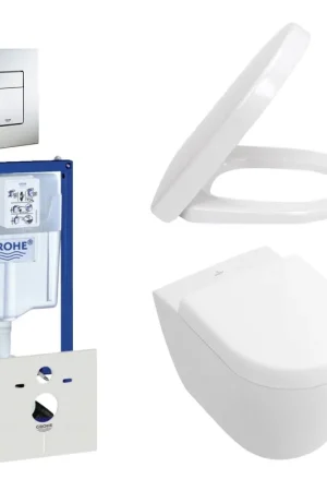 Villeroy & Boch Subway Compact Toiletset - chasse directe - réservoir encastré - à fond creux WC suspendu - plaque de déclenchement verticale/horizontale - inox Retour Gratuit