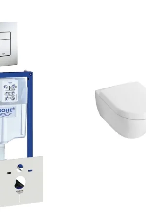 Villeroy & Boch Subway Compact Pack WC - réservoir encastré - à fond creux WC suspendu - plaque de déclenchement verticale/horizontale - inox Solde