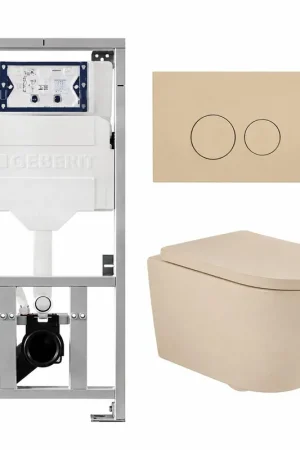 Achat Immédiat QeramiQ Dely Swirl Ensemble WC - 36.3x51.7cm - réservoir encastré Geberit UP320 - avec cadre Burda - abattant 35mm - plaque de commande beige - boutons ronds - beige