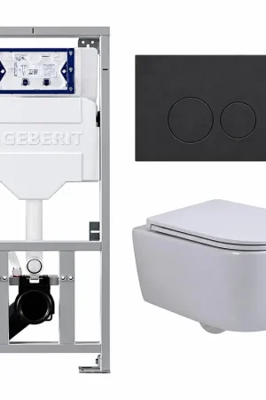 Achat Immédiat QeramiQ Dely Swirl Ensemble WC - 36.3x51.7cm - réservoir encastré Geberit UP320 - avec cadre Burda - abattant slim - plaque de commande anthracite mat - boutons ronds - blanc brillant