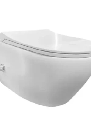 Achetez Aujourd'hui Sanicare Rondo WC suspendu compact sans bride avec douchette bidet / mitigeur de bidet intégré incluant abattant Céramique blanc
