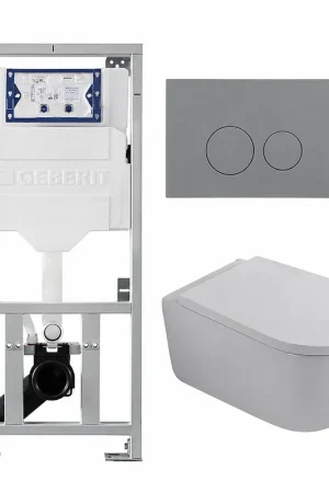 Acheter Direct QeramiQ Dely Swirl Ensemble WC - 36.3x51.7cm - réservoir encastré Geberit UP320 - avec cadre Burda - abattant 35mm - plaque de commande gris clair - boutons ronds - blanc brillant