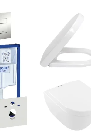 Villeroy & Boch ViFresh Pack WC - réservoir encastré - à fond creux WC suspendu - softclose - plaque de déclenchement verticale/horizontale - chrome mat Remise