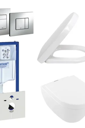 Achat Immédiat Villeroy & Boch ViFresh Pack WC avec réservoir à encastrer, WC mural à fond creux avec abattant softclose et plaque de commande verticale/horizontale chrome