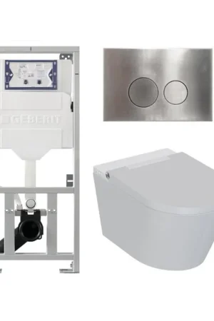 Acheter En Ligne QeramiQ Luma Ensemble WC-douche - réservoir encastré Geberit UP320 - avec châssis Burda - sèche-cheveux - douchette féminine - plaque de commande en inox - boutons ronds - blanc brillant