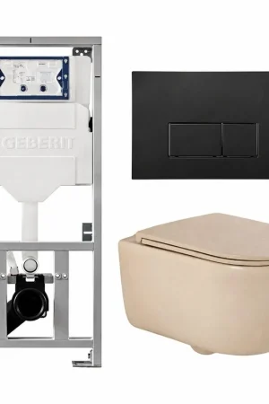 Achat Immédiat QeramiQ Dely Swirl Ensemble WC - 36.3x51.7cm - Réservoir encastré Geberit UP320 - abattant fin - Plaque de commande noir mat - Boutons rectangulaires - Beige