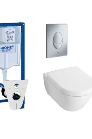 Villeroy & Boch Subway 2.0 set de toilettes avec réservoir encastré, abattant à descente progressive et libération rapide et plaque de commande chrome mat Haute Qualité