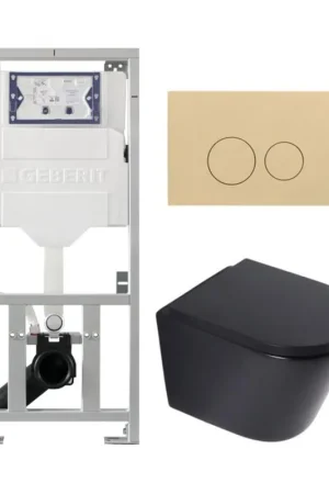 Achat Immédiat QeramiQ Dely Pack WC - 36,3x51,7cm - à fond creux - sans bride - réservoir encastré Geberit UP320 - abattant WC softclose 35 mm - plaque de déclenchement beige - boutons ronds - noir mat