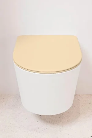 Acheter En Ligne MONDIAZ LAVIE WC suspendu - 36x53cm - sans bride - Sand (beige) - softclose - quick-release - abattant WC - Talc (offwhite)