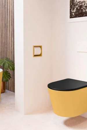 Achat Immédiat MONDIAZ LAVIE WC suspendu - 36x53cm - sans bride - Urban (noir) - softclose - quick-release - abattant WC - Ocher (jaune)