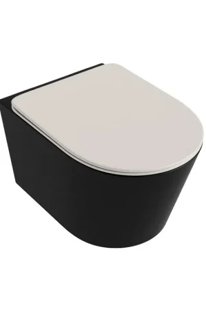 Acheter Direct MONDIAZ LAVIE WC suspendu - 36x53cm - sans bride - Linen (offwhite) - softclose - quick-release - abattant WC - Urban (noir)