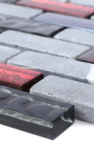 Offre Spéciale Mosaïque En Verre Carreaux En Pierre Naturelle Marley Noir Rouge Gris