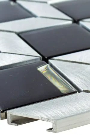 Verre Métal Mosaïque Carrelage Tanja Noir Argent Cubes Dernière Chance