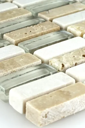 Verre Marbré Mosaïque Beige Mix 10x30x8mm Vente Directe