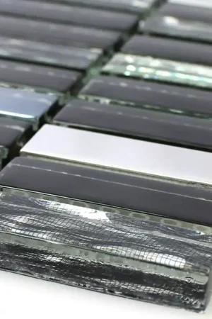 Verre Acier Inoxydable Mosaïque Carrelage Malaya Noir Bâtonnet Paiement Sécurisé