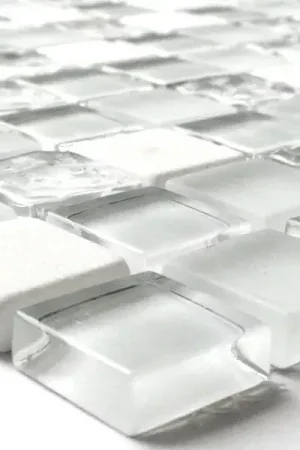Soldes Mosaïque Verre Marbré 23x23x8mm Blanc Mix