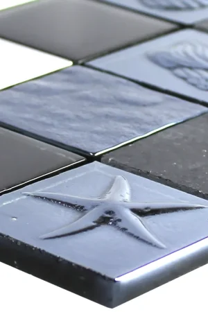 Verre Acier Inoxydable Pierre Naturelle Mosaïque Carrelage Emporia Noir Argent Paiement Sécurisé