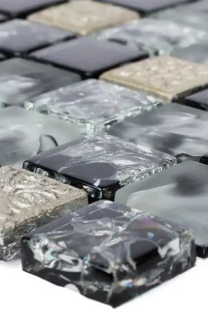 Verre Résine Mosaïque Carrelage Bogardus Noir Mix Expédié Aujourd'hui