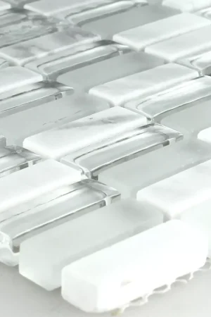 Solde KristallVerre Marbré Carrelage Blanc Mix 10x30x8mm