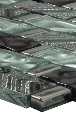 Soldes Mosaïque En Verre Carrelage Vancouver Ondulé Gris Bleu Mix