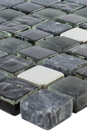 Usine Directe Verre Pierre Naturelle Acier Inoxydable Mosaïque Kosovo Noir Argent