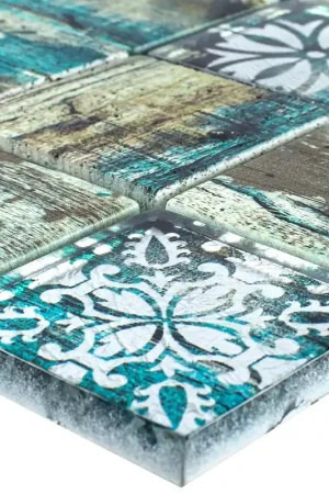 Authentique Mosaïque En Verre Carrelage Imitation Bois Howland Beige Vert Q48