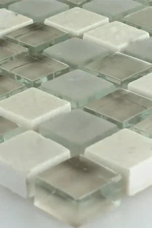 Authentique Mosaïque Verre Marbré Barbuda Crème 15x15x8mm