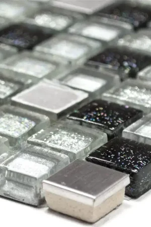 Verre Acier Inoxydable Métal Mosaïque Carrelage Argent Noir Expédié Aujourd'hui