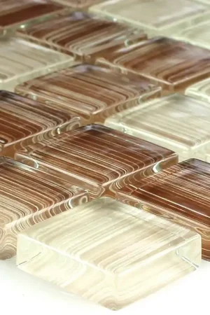 Super Prix Mosaïque En Verre Carrelage Lafayette Brun Beige Rayé 8mm
