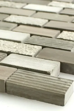 Soldes Mosaïque Pierre Naturelle Mocca Brun 15x30x8mm