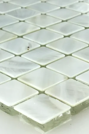 Verre Nacre Effet Mosaïque Ivoire Blanc 23x23x8mm Bon Plan