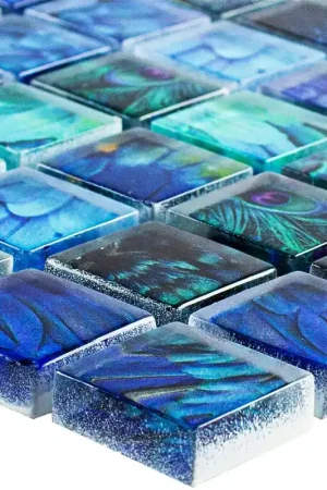 Usine Directe Mosaïque En Verre Carrelage Peafowl Bleu 23