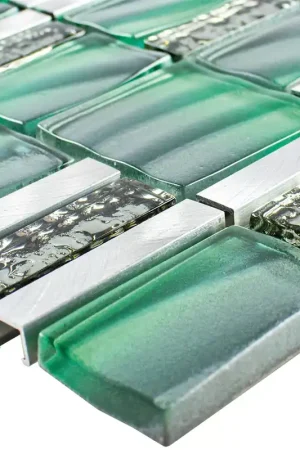 Verre Métal Mosaïque Carrelage Union Vert Argent Commander Vite
