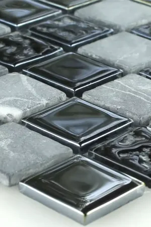 Verre Marbre Pierre Naturelle Mosaïque Carrelage Epsilon Noir Gris Nouvelle Collection