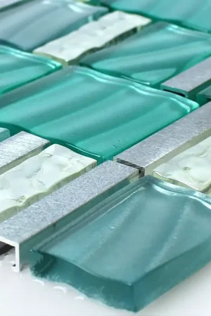 Verre Aluminium Mosaïque Vert Argent Mix Nouveauté