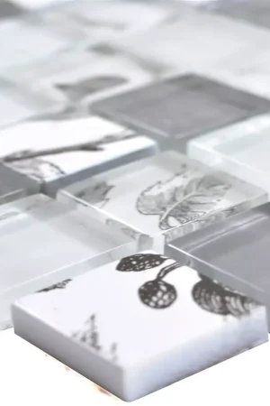 Super Prix Mosaïque En Verre Carrelage Cornelia Optique Rétro Blanc Gris