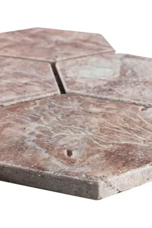 Top Vente Travertin Pierre Naturelle Mosaïque Carrelage Mercado Hexagone Rouge