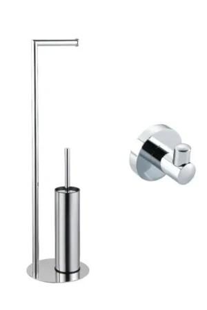 Achat Immédiat Fortifura Calvi porte-rouleau de toilette sur pied avec brosse de toilette - avec crochet pour serviette - chrome
