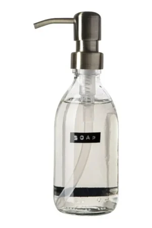 Wellmark Savon pour les mains verre transparent pompe laiton 250ml texte SOAP Prix Réduit