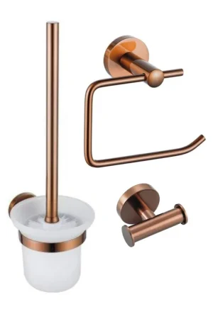 Acheter Direct Fortifura Calvi Pack WC 3 pièces - porte-rouleau sans couvercle - brosse de toilette - crochet à serviette double rond - Cuivre brossé PVD (Cuivre)