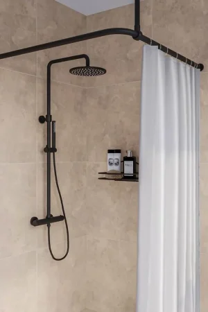 Vente Directe Sealskin Seallux Ensemble tringle de rideau de douche - angle - noir