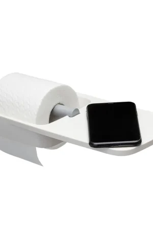 Acheter En Ligne Tiger Tess Porte-rouleau de papier toilette - avec tablette - auto-adhésif/perçage - blanc/gris clair