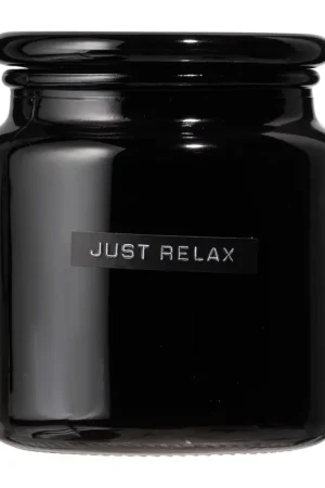 Wellmark Bougie parfumée verre noir Fresh Linnen texte JUST RELAX Top Vente