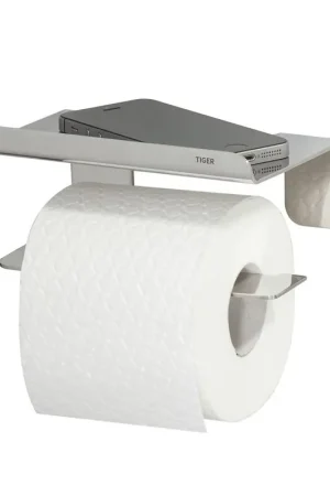 Achetez Aujourd'hui Tiger Colar Porte-rouleau de papier toilette - sans clapet - avec tablette - autocollant - acier inoxydable poli