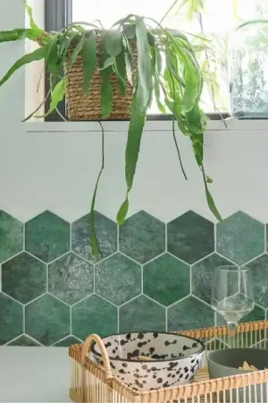 Super Prix Faïence MARRAKESH vert, aspect zellige, dim 26.50 x 51 cm